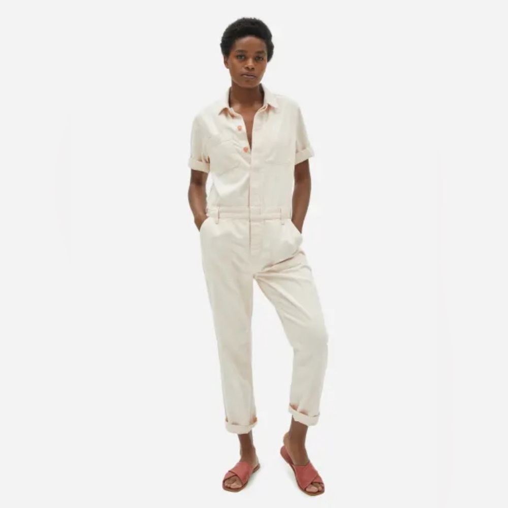Everlane Cream Short-Sleeve Utility Jumpsuit